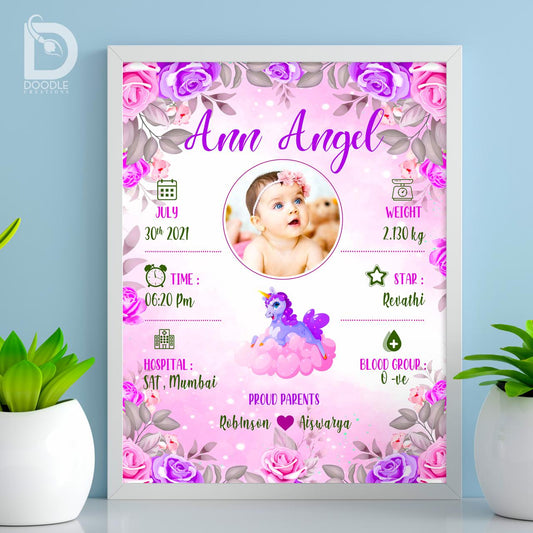 Baby birth detail frame - Floral 7