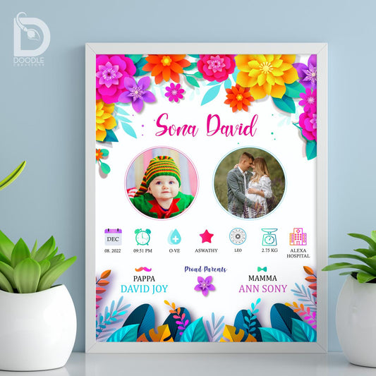 Baby birth detail frame - Floral 6
