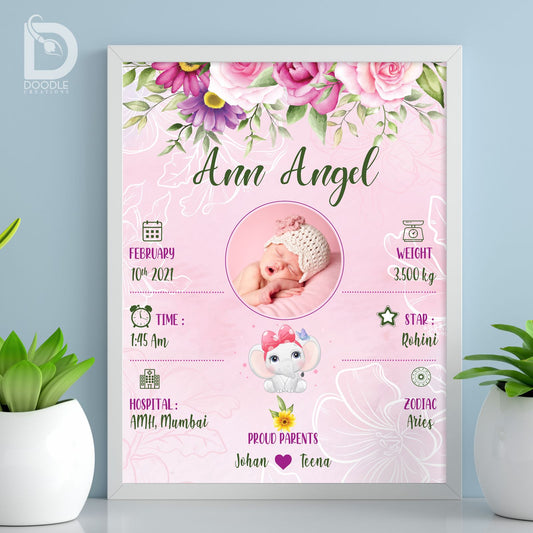 Baby birth detail frame - Floral 4