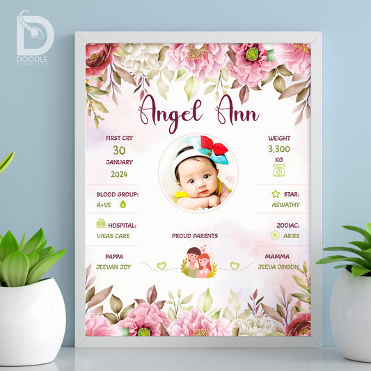 Baby birth detail frame - Floral 9