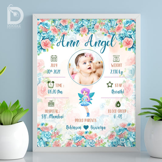 Baby birth detail frame - Floral 31