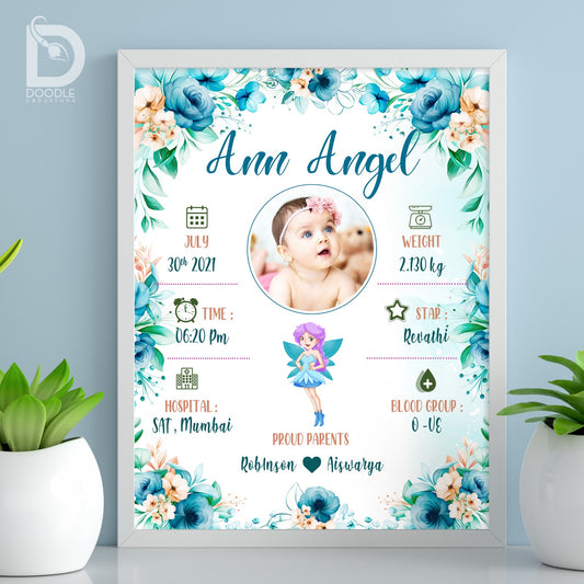 Baby birth detail frame - Floral 15