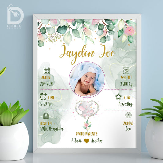 Baby birth detail frame - Floral 3