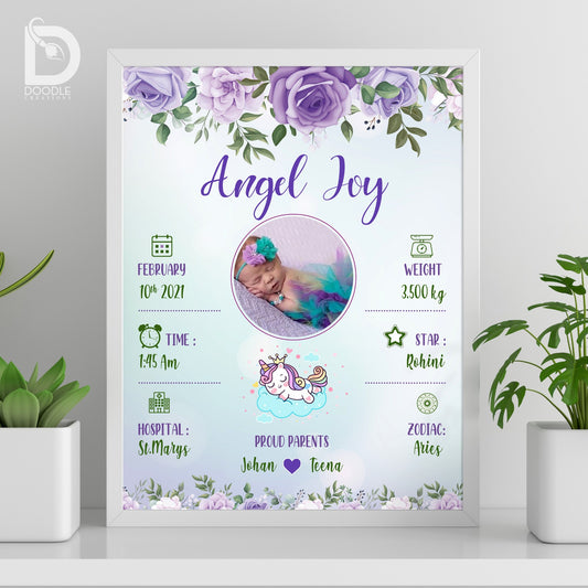Baby birth detail frame - Floral 23