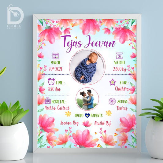 Baby birth detail frame - Floral 2