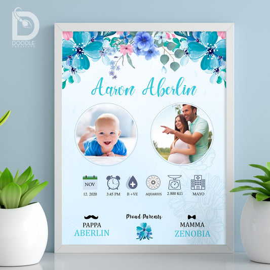 Baby birth detail frame - Floral 19