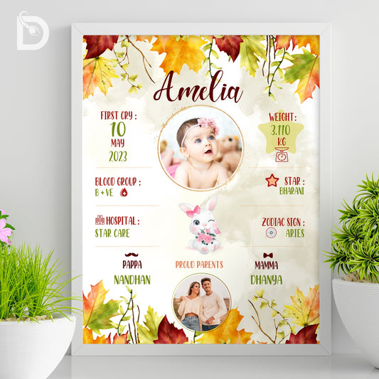 Baby birth detail frame - Floral 21