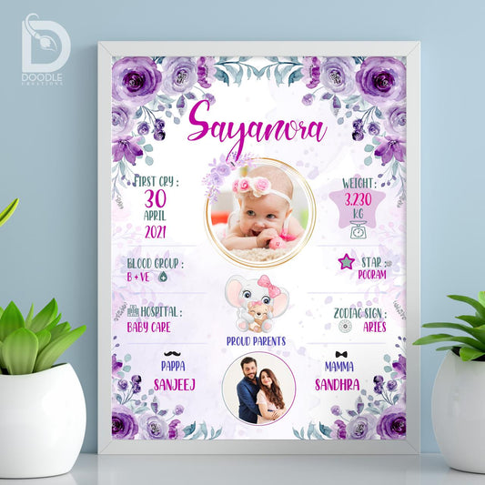Baby birth detail frame - Floral 8
