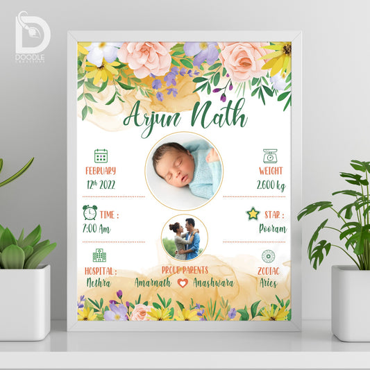 Baby birth detail frame - Floral 26