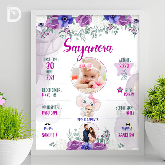 Baby birth detail frame - Floral 22