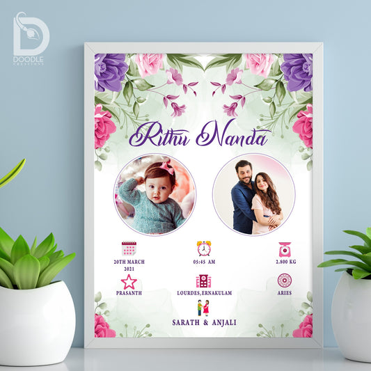 Baby birth detail frame - Floral 27